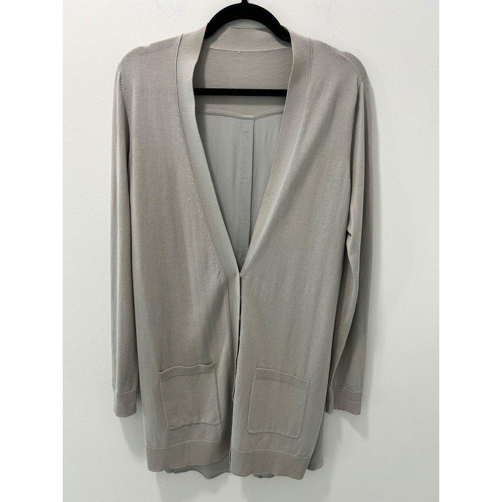 Akris Punto Gray Silk Blend Back Button Longline Cardigan Sweater Pockets